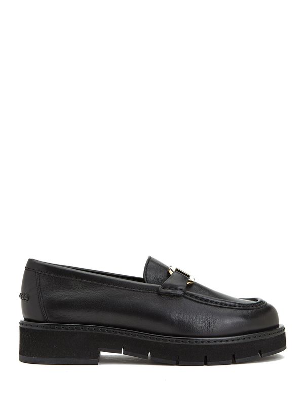 Ferragamo Black Logo Buckled Women's Leather Loafer - 1