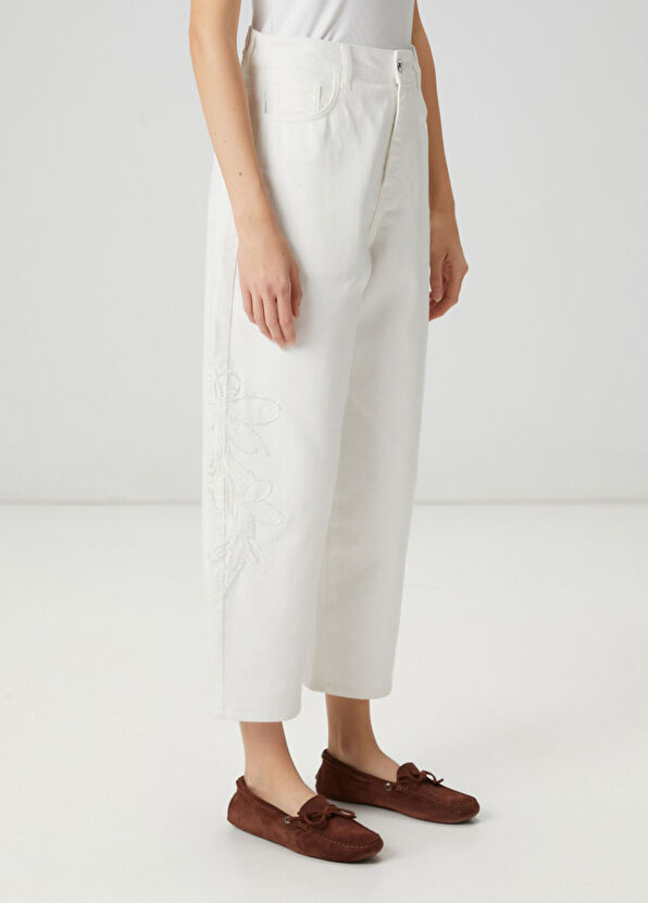 Beymen Club Mom Fit Kırık Beyaz Boncuk Nakışlı Jean Pantolon - 3