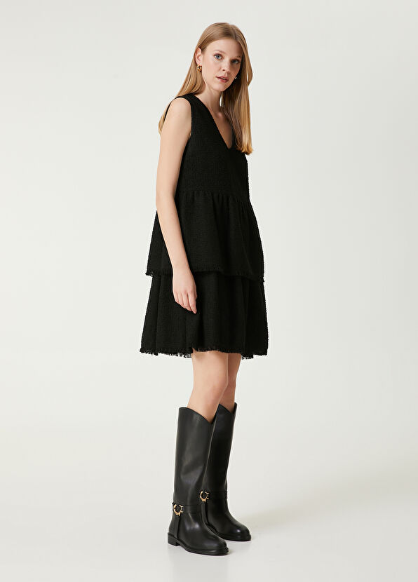 Beymen Club Siyah Tweed Dokulu Mini Elbise - 1