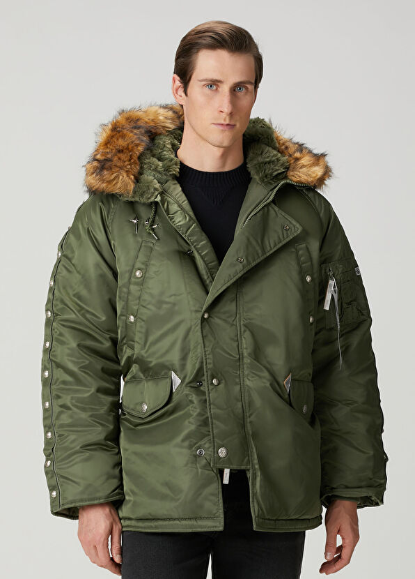 Alpha Industries Haki Kapüşonlu Parka - 1