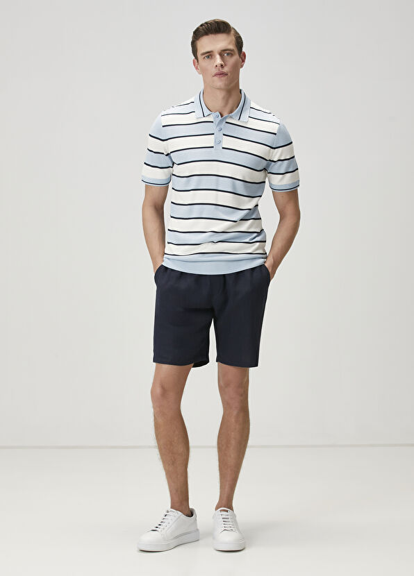 Beymen Club Navy Blue Waist Corded Linen Shorts - 1