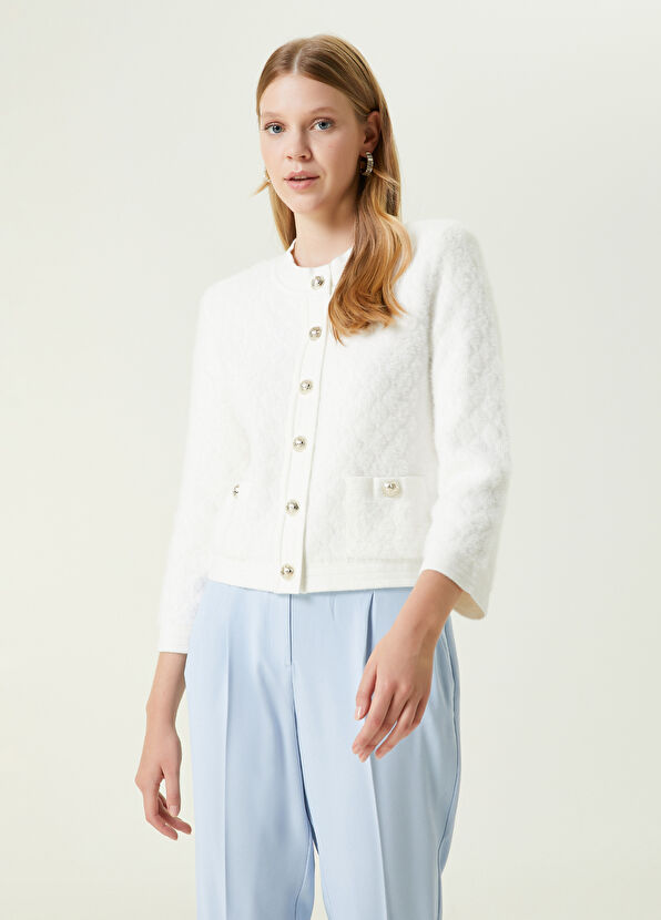 Beymen Club Beyaz Bisiklet Yaka Kısa Tüylü Hırka - 1