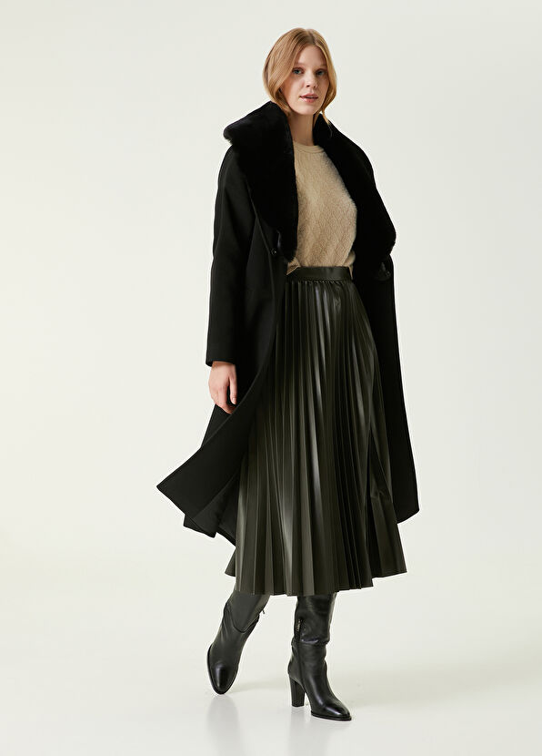 Beymen Club Siyah Suni Kürk Yaka Kruvaze Palto - 1