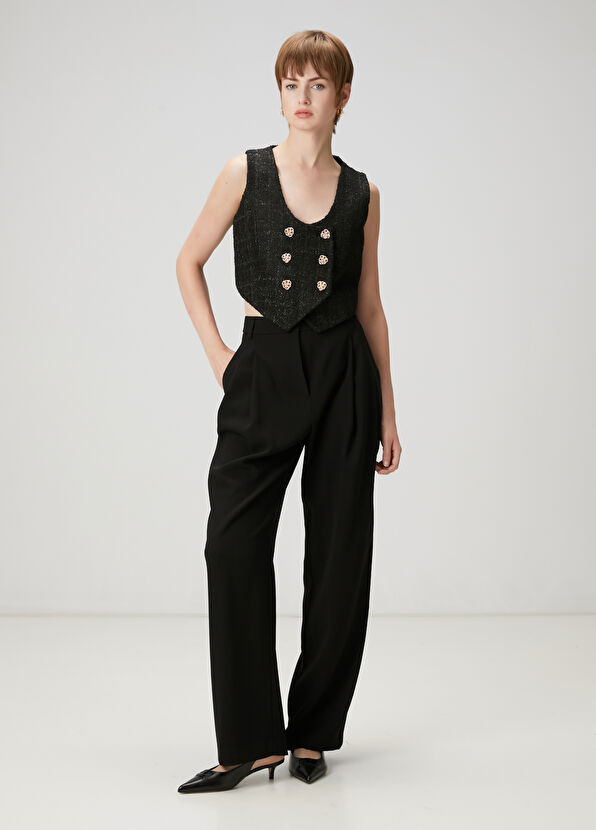 Beymen Club Siyah Simli Kruvaze Tweed Yelek - 2