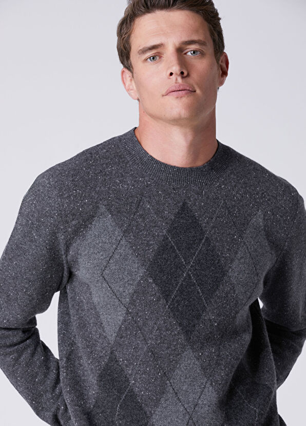 Beymen Club Anthracite Diamond Patterned Wool Sweater - 2