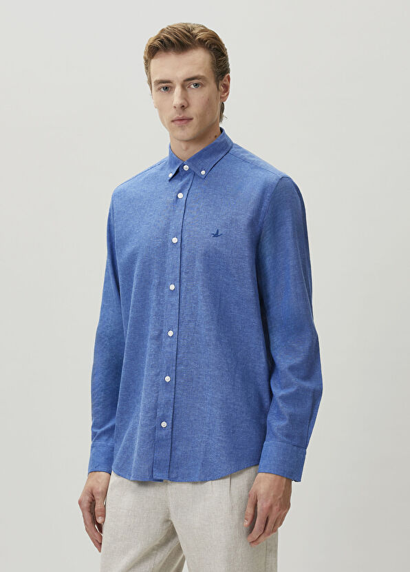 Beymen Club Comfort Fit Kobalt Keten Gömlek - 4