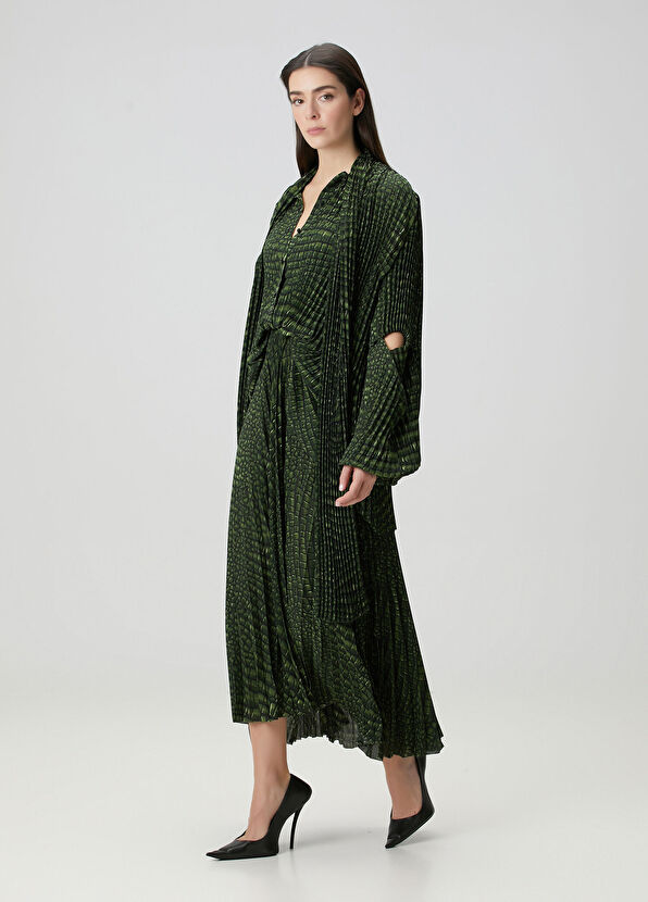 Balenciaga Yeşil Desenli Midi Elbise - 1