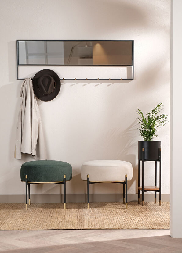 Sürton Kirit Ördek Yeşili Siyah Gold Metal Ayaklı Ottoman Puf - 3