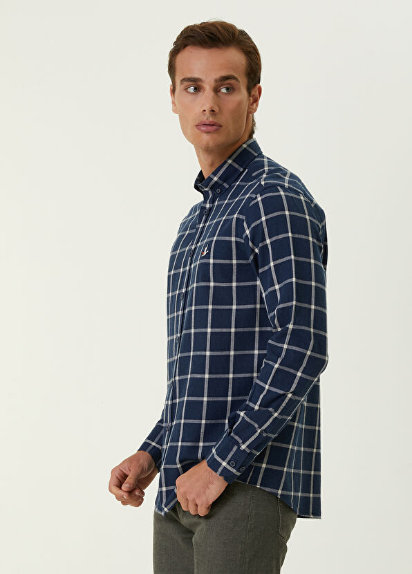 Beymen Club Comfort Fit Navy Wide Checkered Shirt - 3