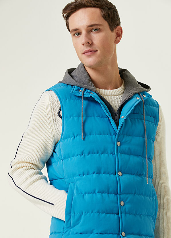 Beymen Club Turkuaz Jersey Kapüşonlu Puff Yelek - 2