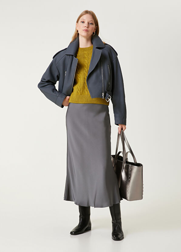 Grey Midi Satin Skirt Beymen Club Grey Midi Satin Skirt - 1