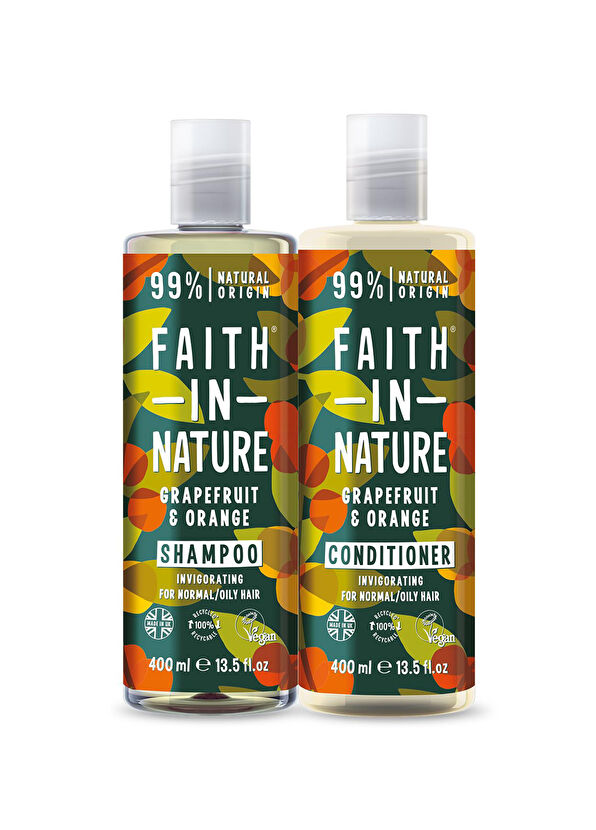 Faith In Nature Greyfurt Portakal %99 Doğal Tazeleyici Saç Kremi ve Şampuan 2 x 400 ml - 1