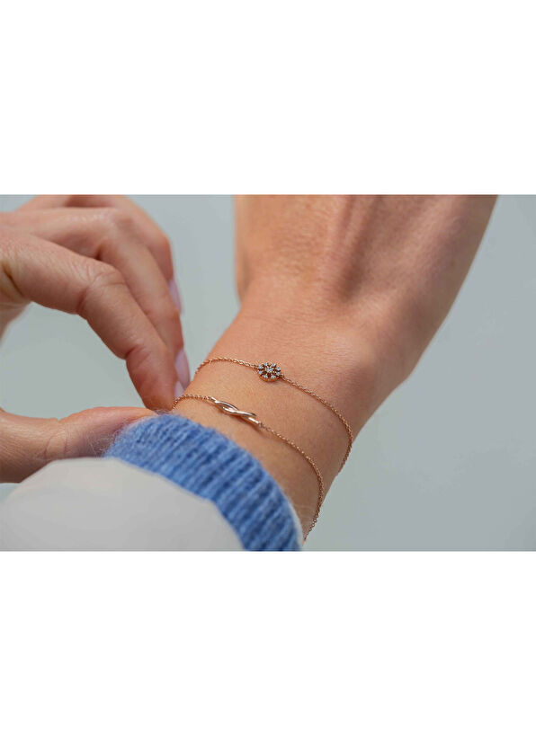 Reis Kuyumculuk Mini Tanem 14 Ayar Altın Pırlanta Taşlı Kadın Bileklik - 2