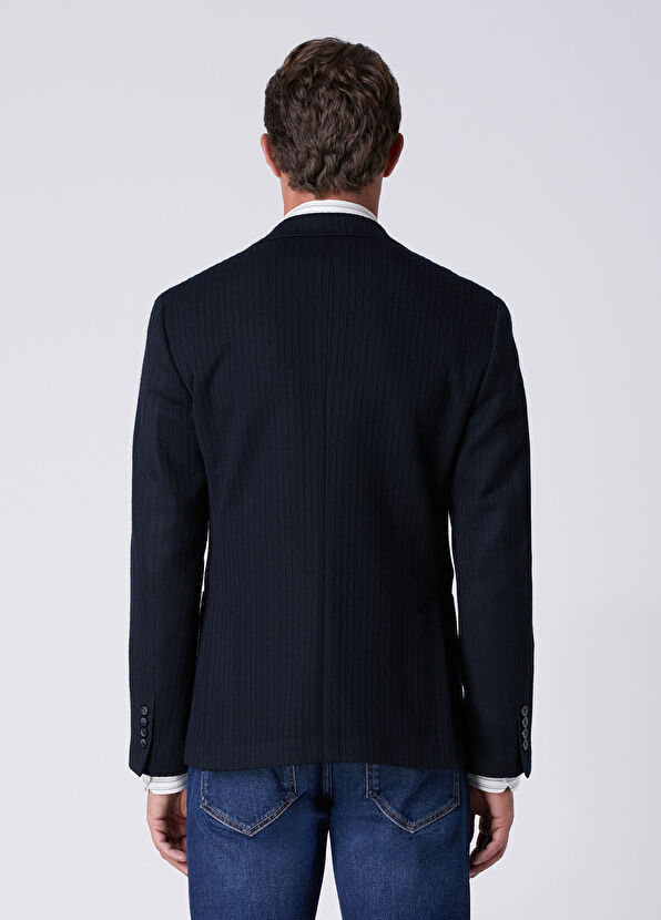 Beymen Club Navy Blue Stitching Striped Textured Blazer - 4
