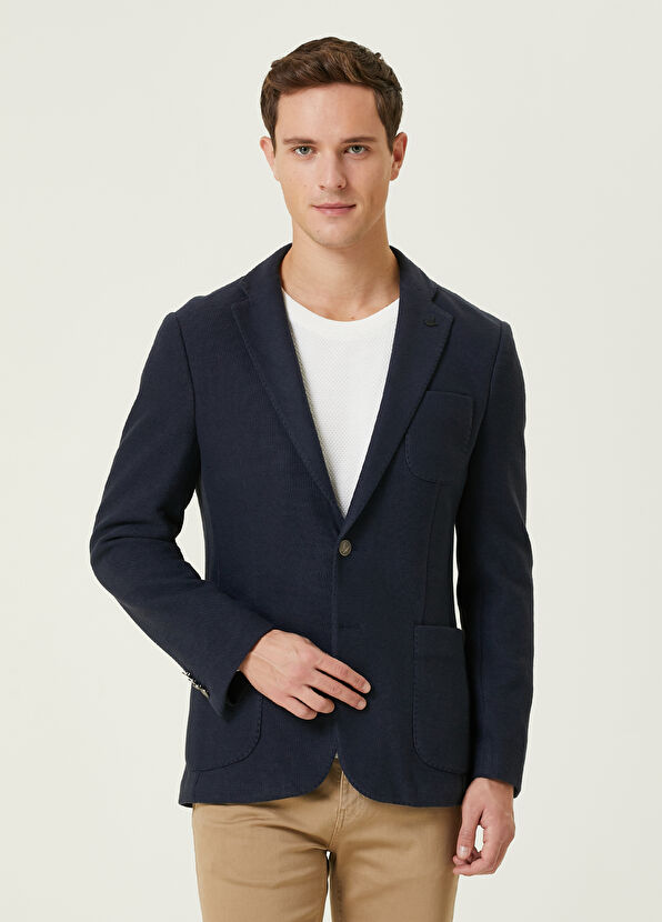 Beymen Club Navy Blue Textured Knitted Blazer - 1