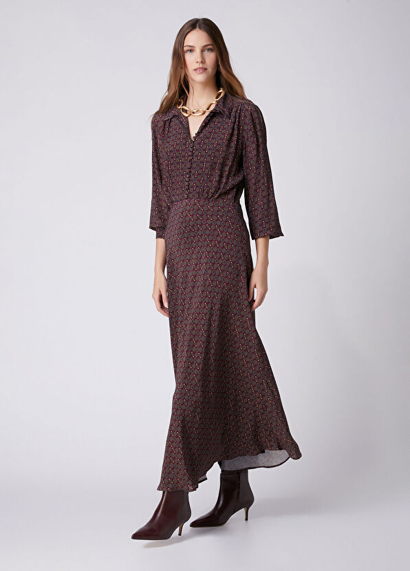 Beymen Club Plum Patterned Maxi Shirt Dress - 1
