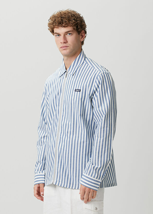 Beymen Club Blue White Comfort Fit Striped Outer Shirt - 4