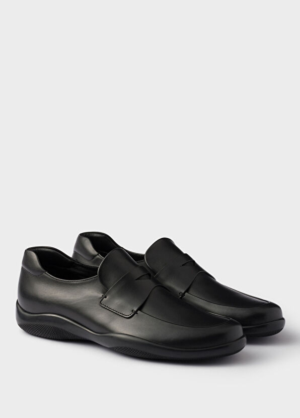 Prada Black Toblach Leather Men's Loafers - 2