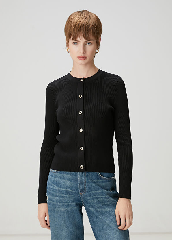 Beymen Club Black Ribbed Cardigan - 1