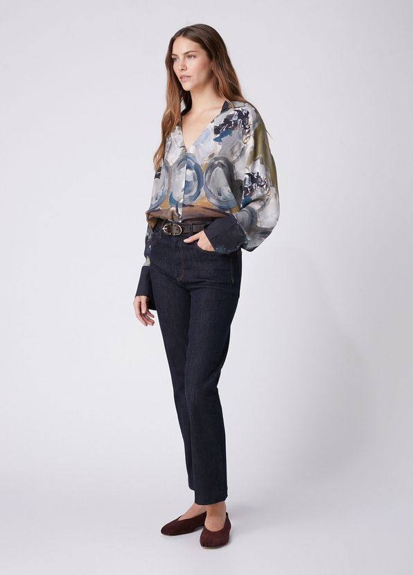 Beymen Club Petrol Smokey Floral Desenli İpek Gömlek - 3