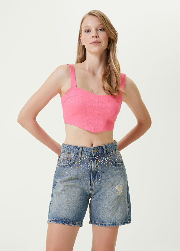 Beymen Club Pink Jacquard Bustier - 1