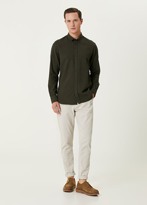 Beymen Club Slim Fit Khaki Embossed Textured Shirt - 3