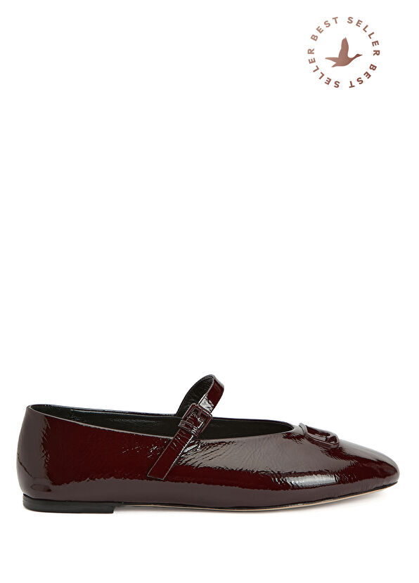 Beymen Club Mary Jane Burgundy Crinkled Patent Leather Balleri - 1
