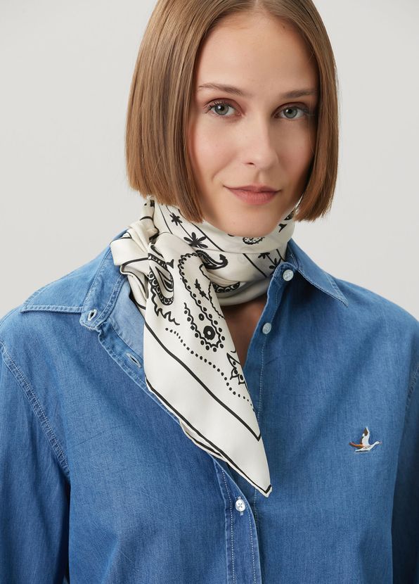 Beymen Club Off-White Black Silk Scarf - 4