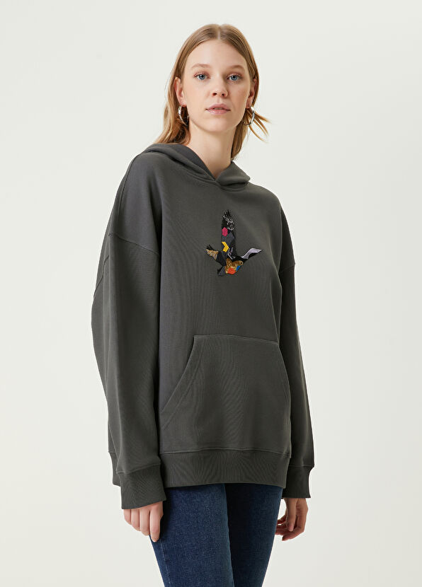 Beymen Club Antrasit Kapüşonlu Etnik Kuş Nakışlı Sweatshirt - 1