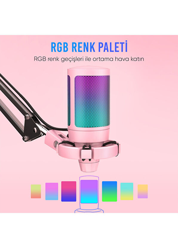 Fifine Ampligame A6TP Rgb Usb Pembe Mikrofon Seti - 2