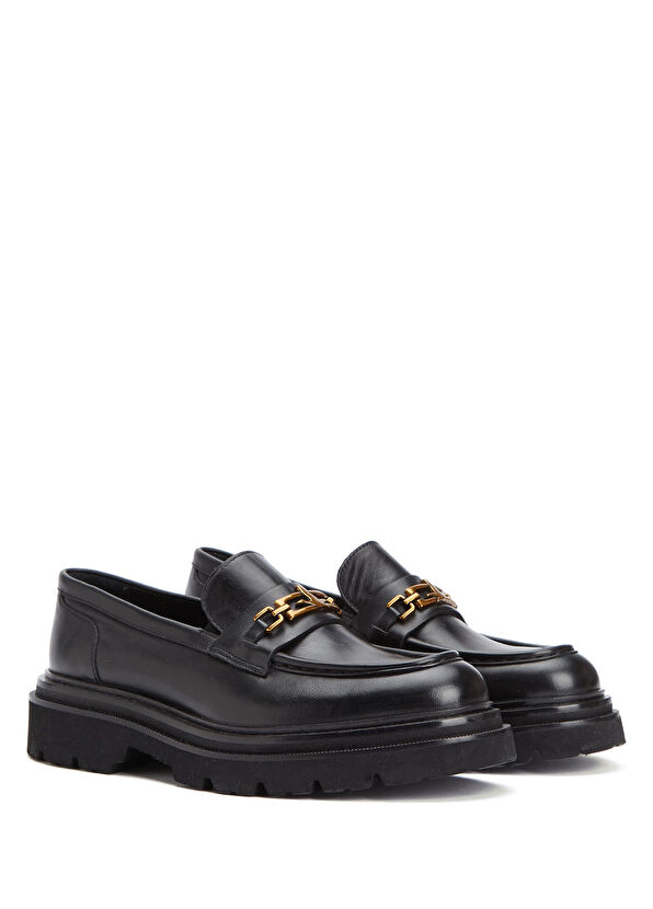 Beymen Club Black Chain Logo Women's Leather Loafers - 2
