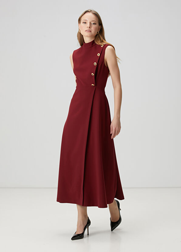 Bordo Düğme Detaylı Midi Elbise Beymen Club Bordo Düğme Detaylı Midi Elbise - 2