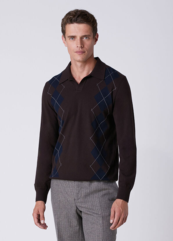 Beymen Club Brown Diamond Patterned Sweater - 1