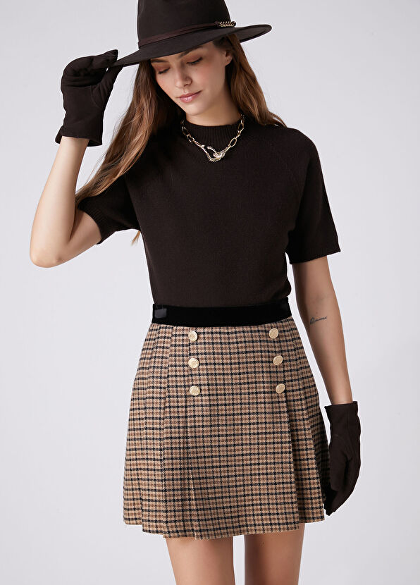 Beymen Club Camel Plaid Pleated Mini Skirt - 2
