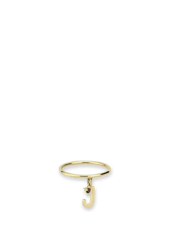 House of DIV J Harf Detaylı 14 Ayar Altın Kadın Yüzük - 1