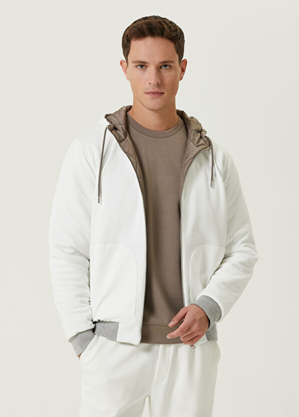 Beymen Club Beyaz Kapüşonlu Çift Taraflı Jersey Mont - 1