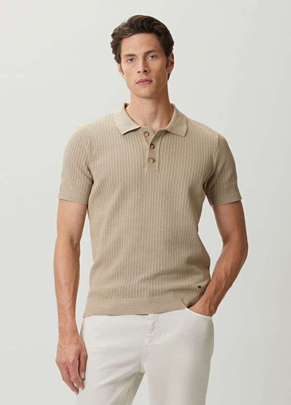 Beymen Club Beige Polo Knitted Textured Short Sleeve Sweater - 3