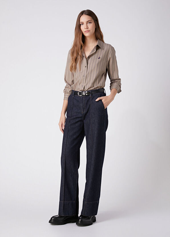 Beymen Club Regular Fit Taupe Striped Shirt - 4