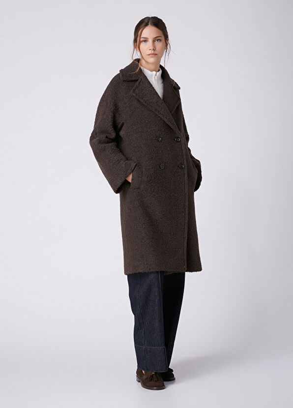 Beymen Club Brown Shearling Double-Breasted Wool Coat - 3