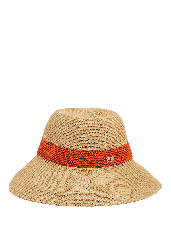 Beymen Club Bej Şerit Detaylı Kadın Rafya Şapka - 1