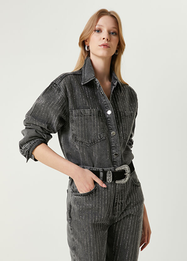 Beymen Club Antrasit Taş Baskılı Denim Ceket - 1
