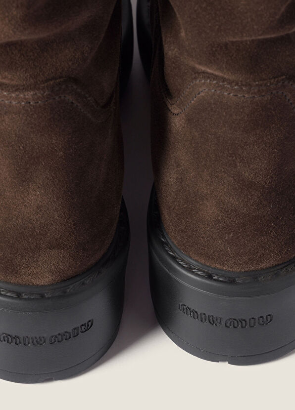 Miu Miu Kahverengi Süet ve Kürklü Deri Diz Altı Kadın Çizme - 4