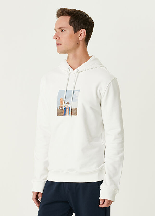 Beymen Club Beyaz Kapüşonlu Şapkalı Adam Detaylı Sweatshirt - 4