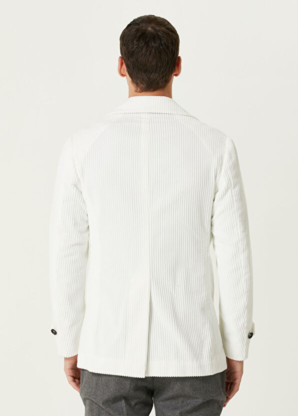 Isaia Beyaz Kruvaze Kadife Kaban - 4