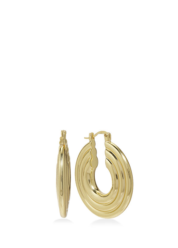 Beymen Club Gold Striped Womens Hoop Earrings - 2