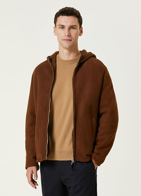 Lardini Taba Kapüşonlu Deri Mont - 1