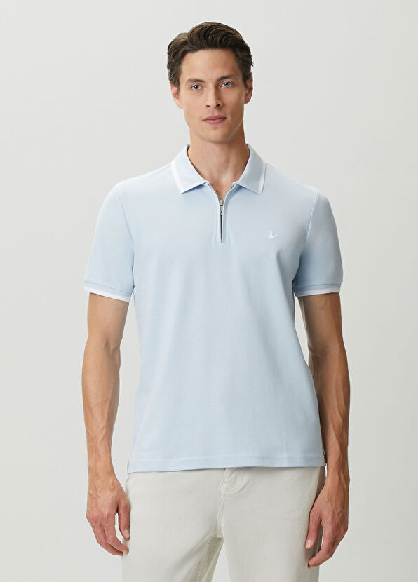 Beymen Club Açık Mavi Beyaz Polo Yaka T-shirt - 1