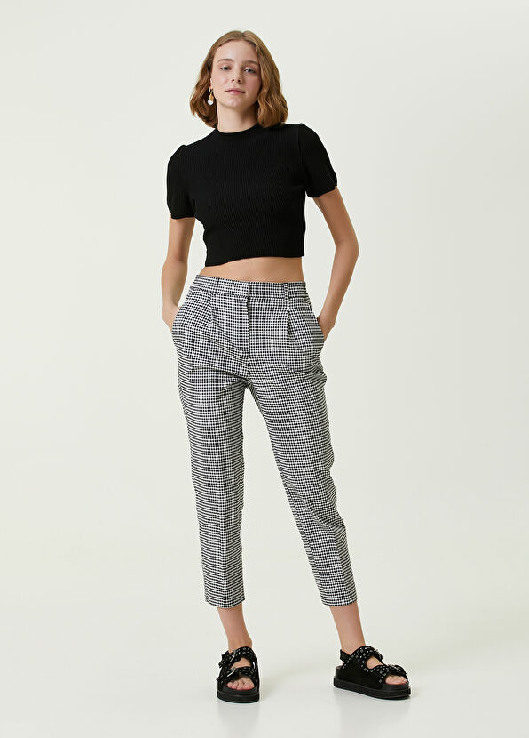 Beymen Club Black and White Houndstooth Cigarette Pants - 1