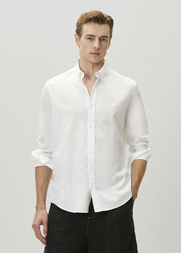 Beymen Club Comfort Fit White Linen Shirt - 1