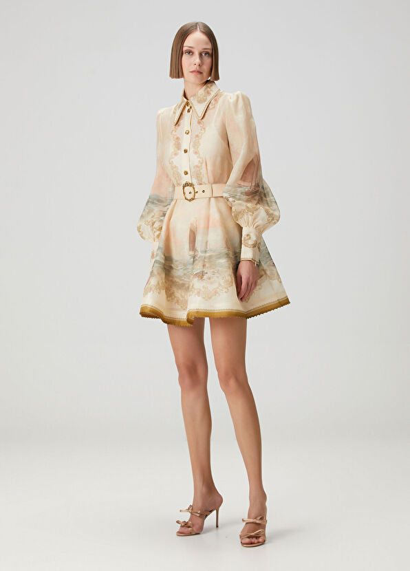 Rebellion Marine Bej Mini Keten Elbise - Görsel 3